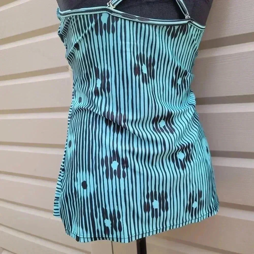 Womens Green Black Layered Ruffle Tankini Swim Top Sz Medium M